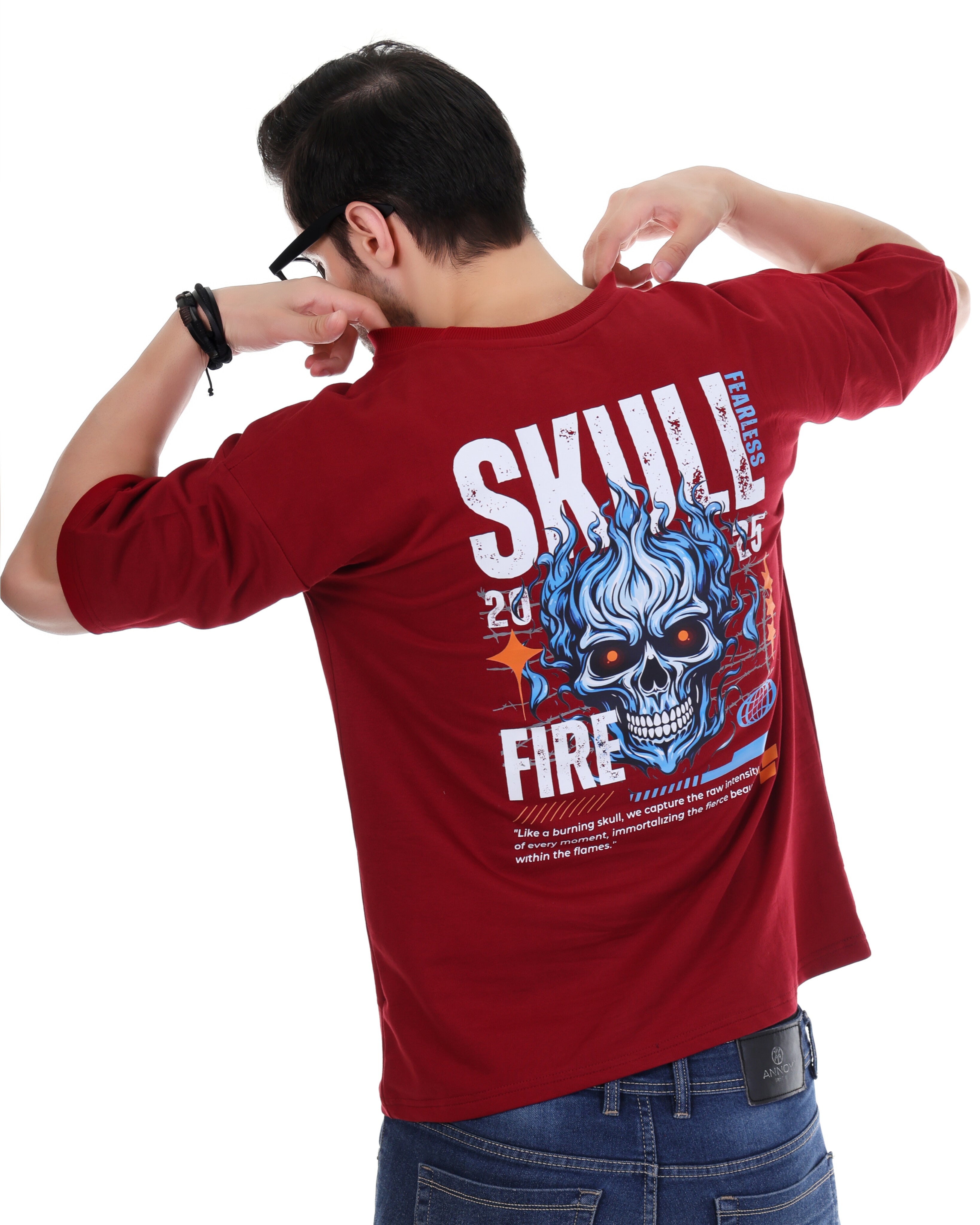Men Solid Round Neck Cotton Dark Red T-Shirt